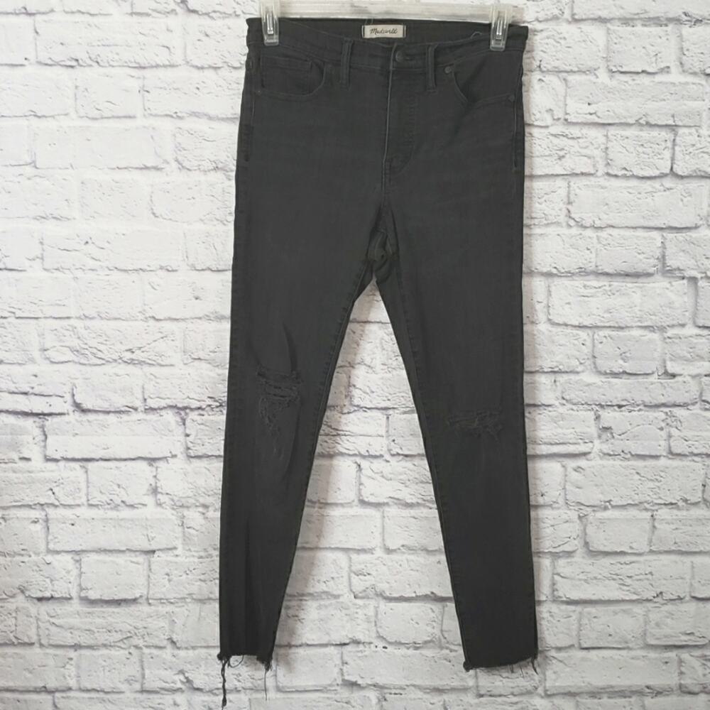Madewell 9” High Rise Skinny Jeans Raw Hem Ripped Fray Distressed  Black Size 29